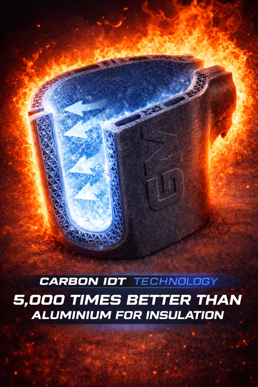 Carbon IDT technology — hollow carbon composite wall, 5,000× better insulation than aluminium